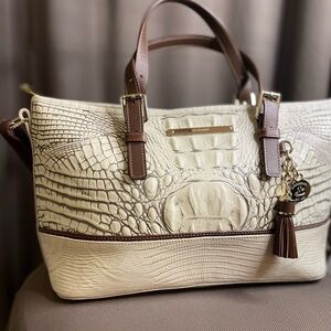 Brahmin Mini Asher Satchel – Pecan Melbourne Croc Leather w/ Charm